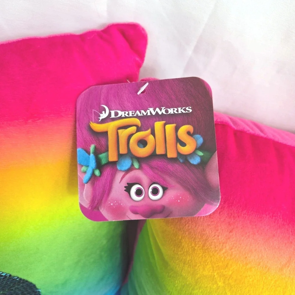 DreamWorks Trolls Poppy Pink Rainbow Reversible Sequin Plush Pillow 2Pc Set NEW